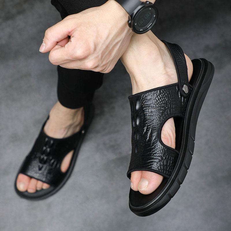 Men's Beach Shoes Leather Outdoor Sandals Pattern European Fashion Sandals - Trendha