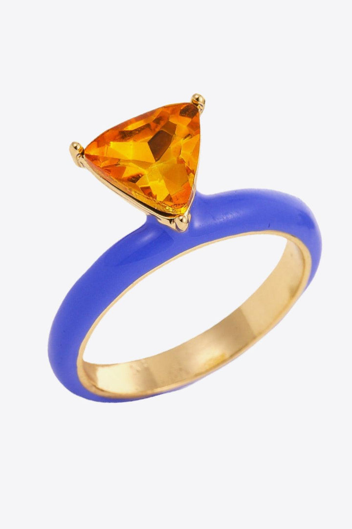 18K Gold Plated Triangle Glass Stone Ring - Trendha