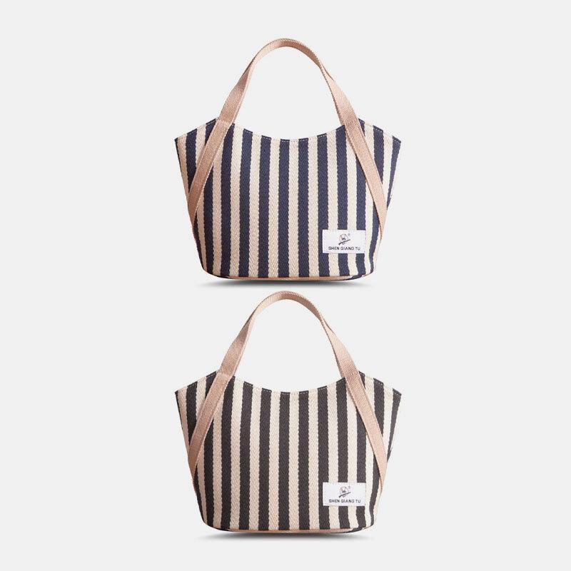 Women Canvas Striped Pattern Color Contrast Large Capacity Handbags Underarm Bag Shoulder Bag - Trendha