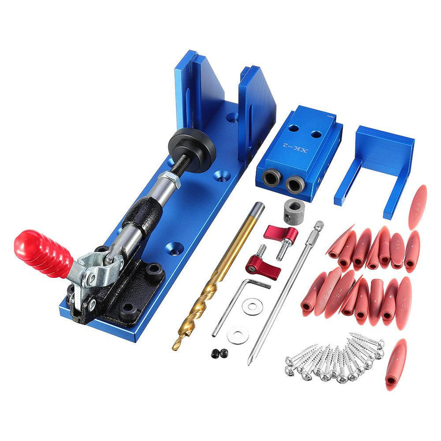 XK-2 Aluminum Alloy Pocket Hole Jig System Woodworking Drill Guide with Toggle Clamp 9.5mm Step Drill Bits - Trendha