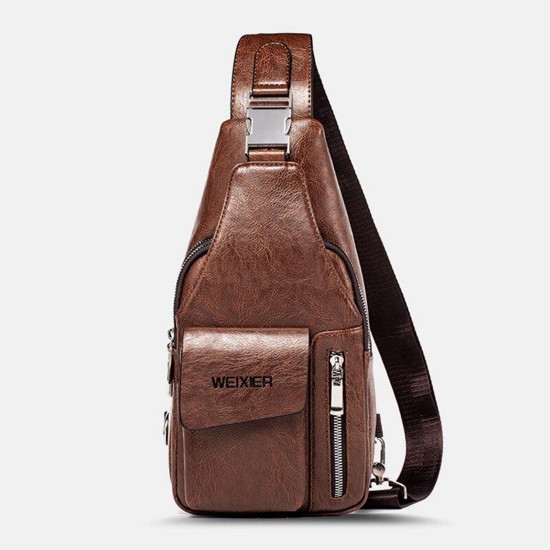 Men PU Leather Multifunctional Large Capacity Waterproof 6.5Inch Phone Bag Chest Bag Crossbody Bags - Trendha