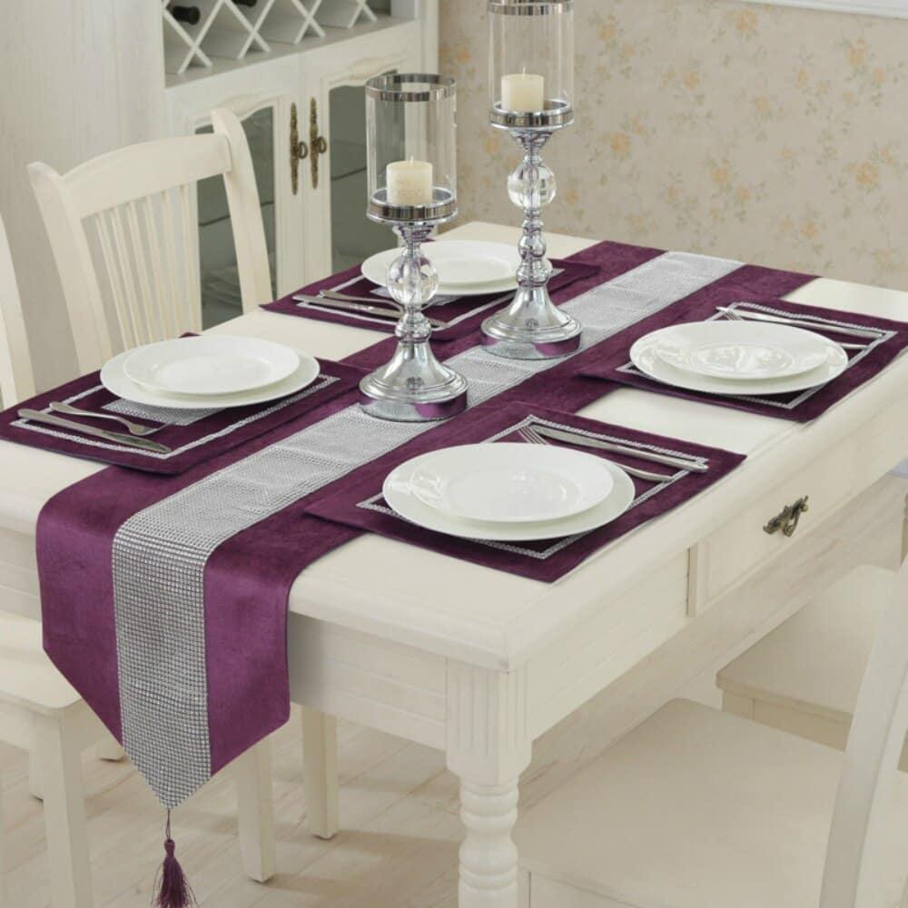 Crystal Trim Table Runner with 4 Pcs Placemats - Trendha