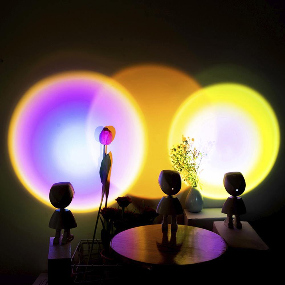 Rainbow Sunset Light Projector Lamp Atmosphere Led Night Light Romantic Mood Light Projector for Home Room Background Wall Decor - Trendha