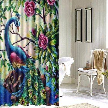 Bathroom 3D Printed Polyester Fabric Colorful Peacock Shower Curtain Waterproof Washable Bath Curtains With 12 Hooks - Trendha