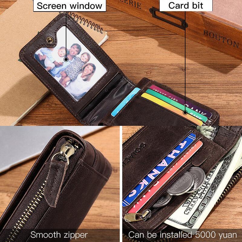 Men Genuine Leather RFID Anti-theft Multi-slot License Card Case Card Holder Wallet - Trendha