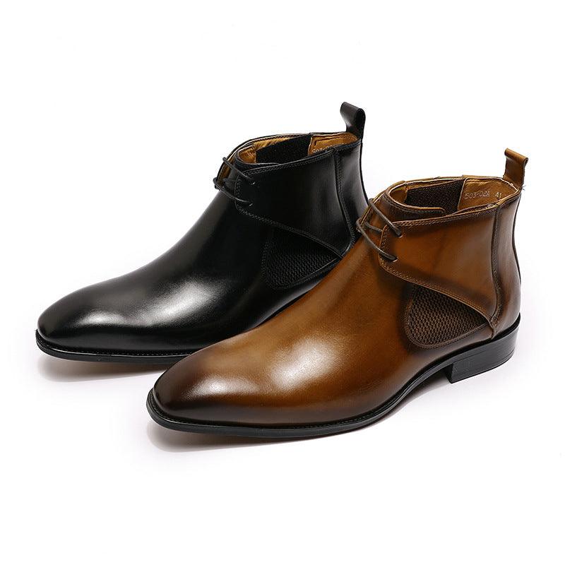 Leather Breathable Martin Boots Men's High-top British Style - Trendha