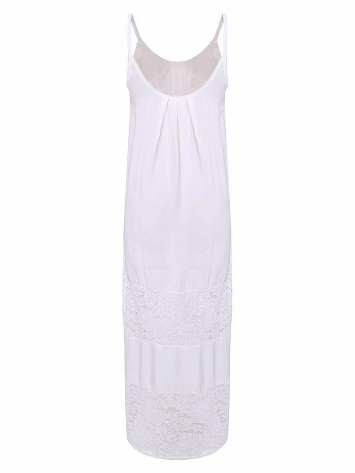 Women White Strap Lace Crochet Patchwork Beach Maxi Dress - Trendha