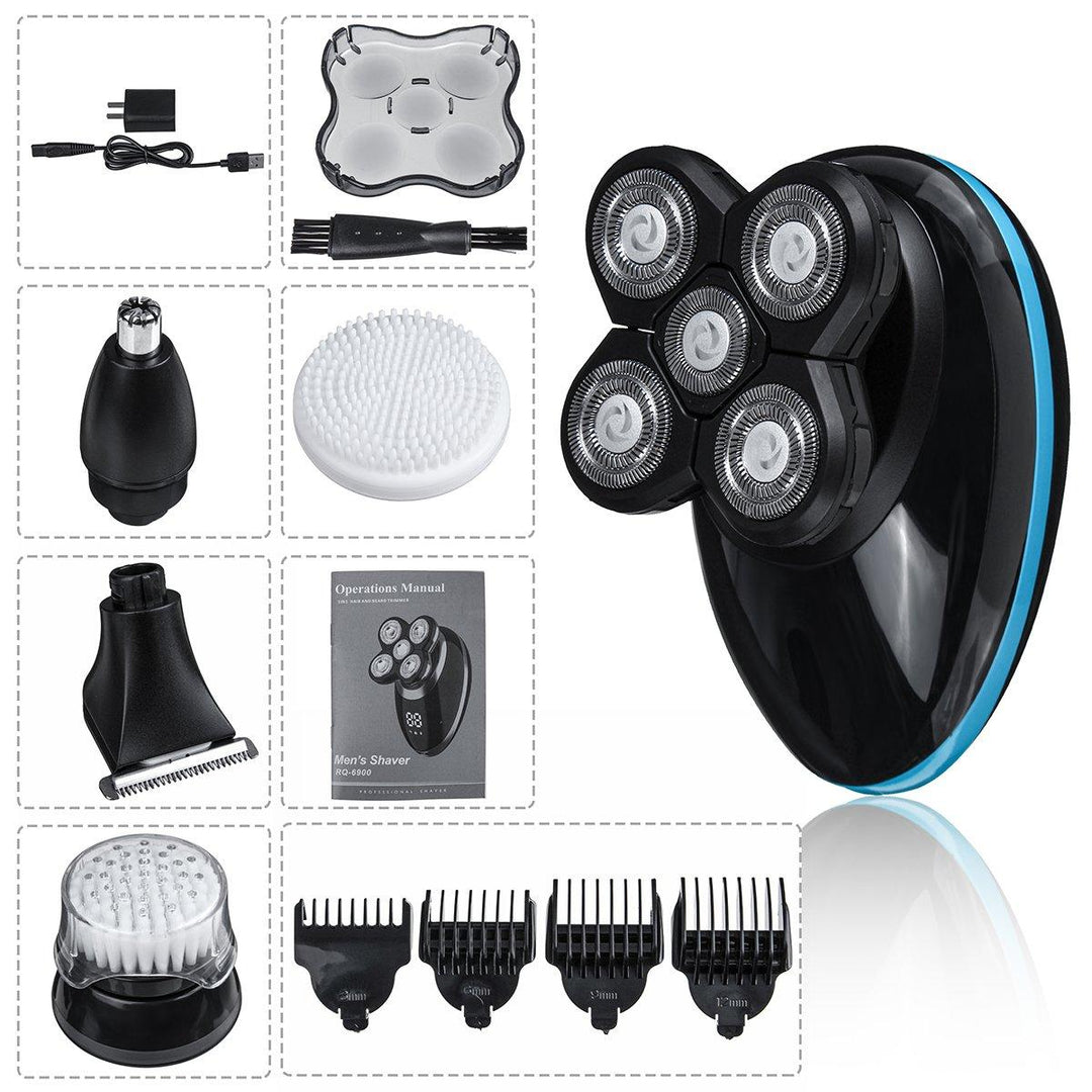 5 in 1 Rotary 5 Heads Electric Shaver USB Rechargeable Waterproof Wet & Dry Beard Nose Hair Trimmer - Trendha