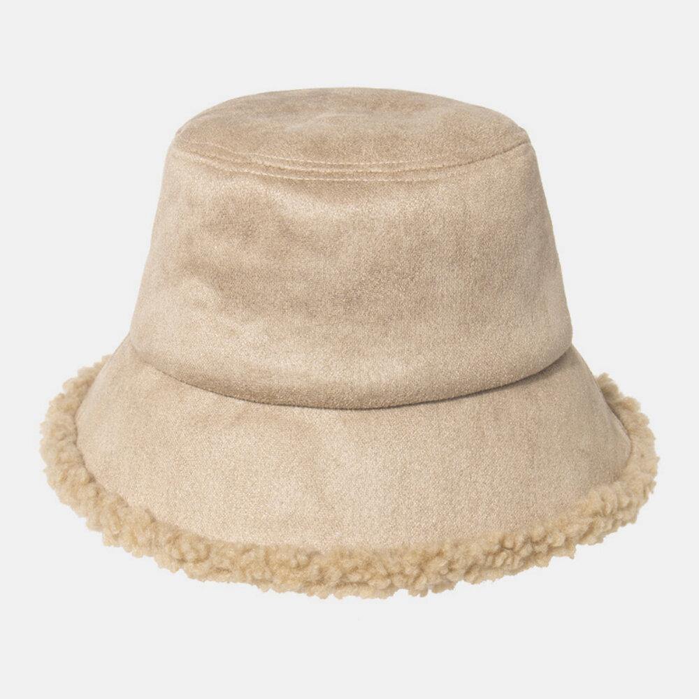 Unisex Lamb Hair Suede Plus Thicken Warm Windproof Soft All-match Bucket Hat - Trendha