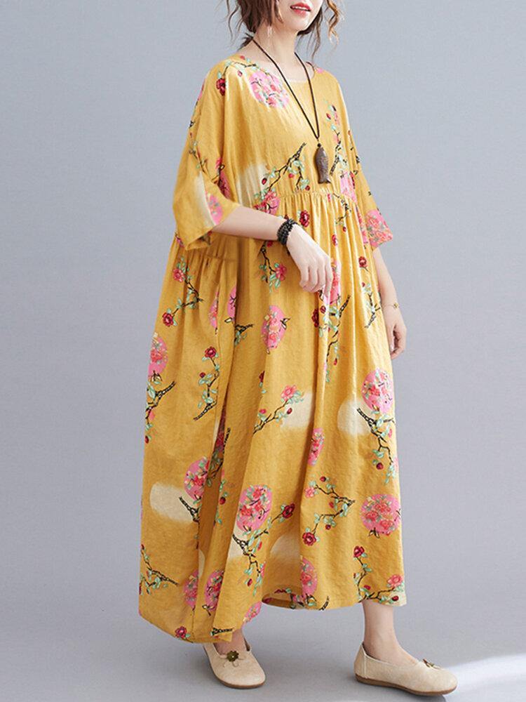 Relaxed Fit Bohemian Dress with Colorful Floral Print for Women - Trendha