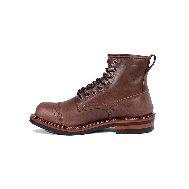 Men's Vintage Color Block High-top Leather Boots - Trendha