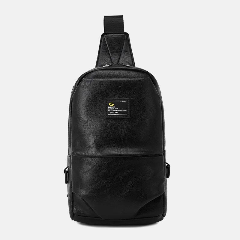 Men PU Leather Waterproof Multi-Pocket Headphone Hole Casual Chest Bags Shoulder Bag Crossbody Bags - Trendha