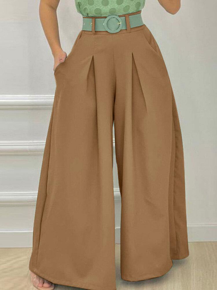 Daily Stylish Solid Wide Leg Loose Casual Side Pockets Pants for Women - Trendha