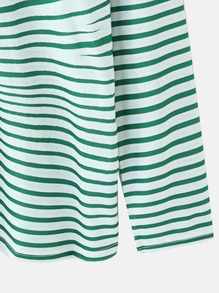 Women Cute Cartoon Cat Stripe Print Round Neck Casual Long Sleeve Sweatshirts - Trendha