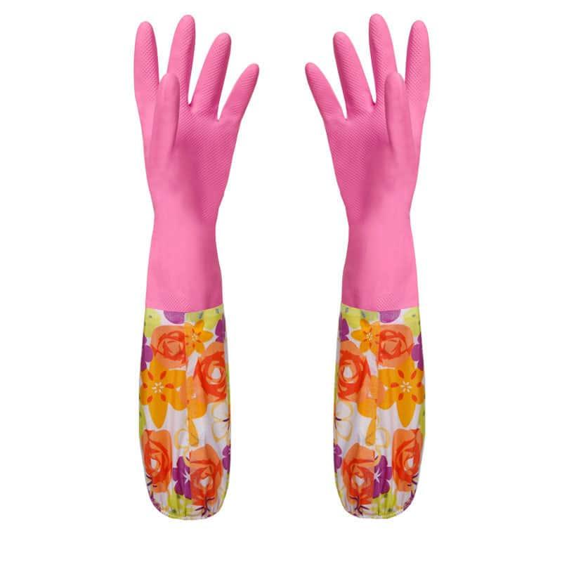 Floral Printed Rubber Long Kitchen Gloves - Trendha