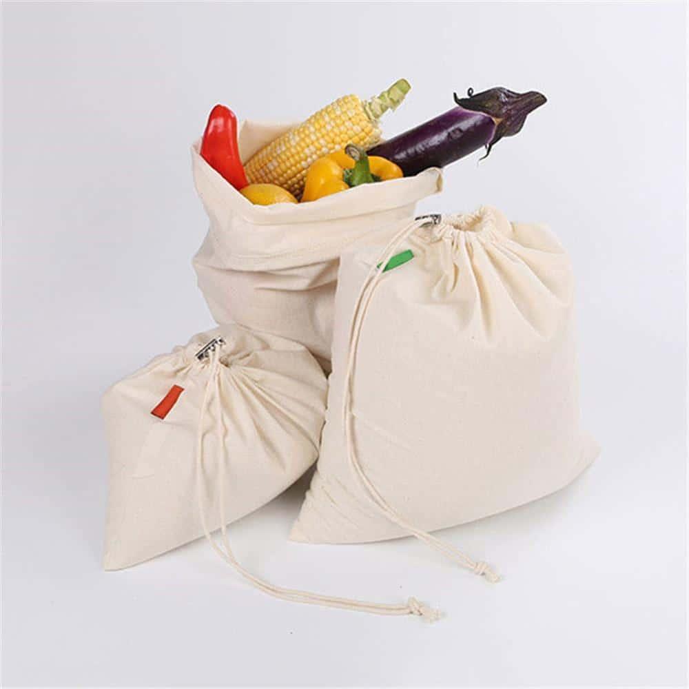 Reusable Cotton Drawstring Storage Bag 3 Pcs Set - Trendha
