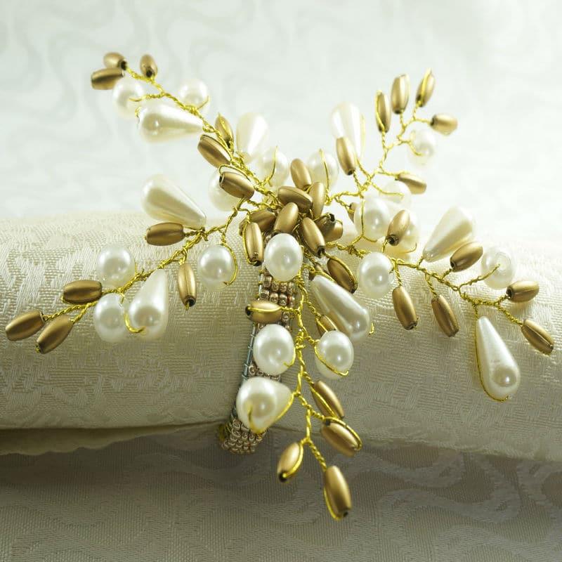 Set of 12 Pearl Flower Napkin Rings - Trendha