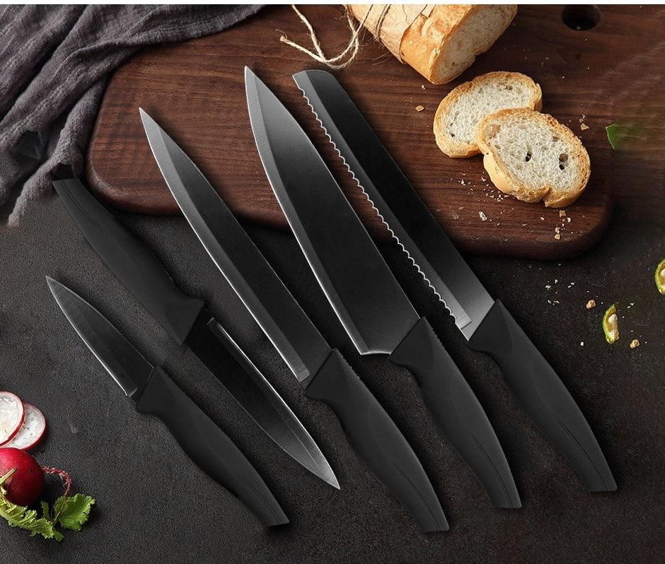 Solid Black Design Knife Set - Trendha